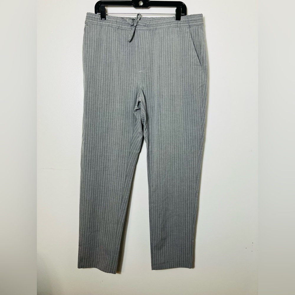 Zara Pull On Pants Sz XL Gray Striped Straight‎ Leg Casual Drawstring